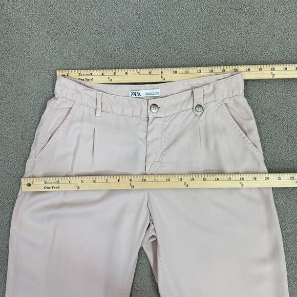 Zara Pleated Front Trouser Pants Blush Size 4 Relaxed Ankle - Picture 9 of 12